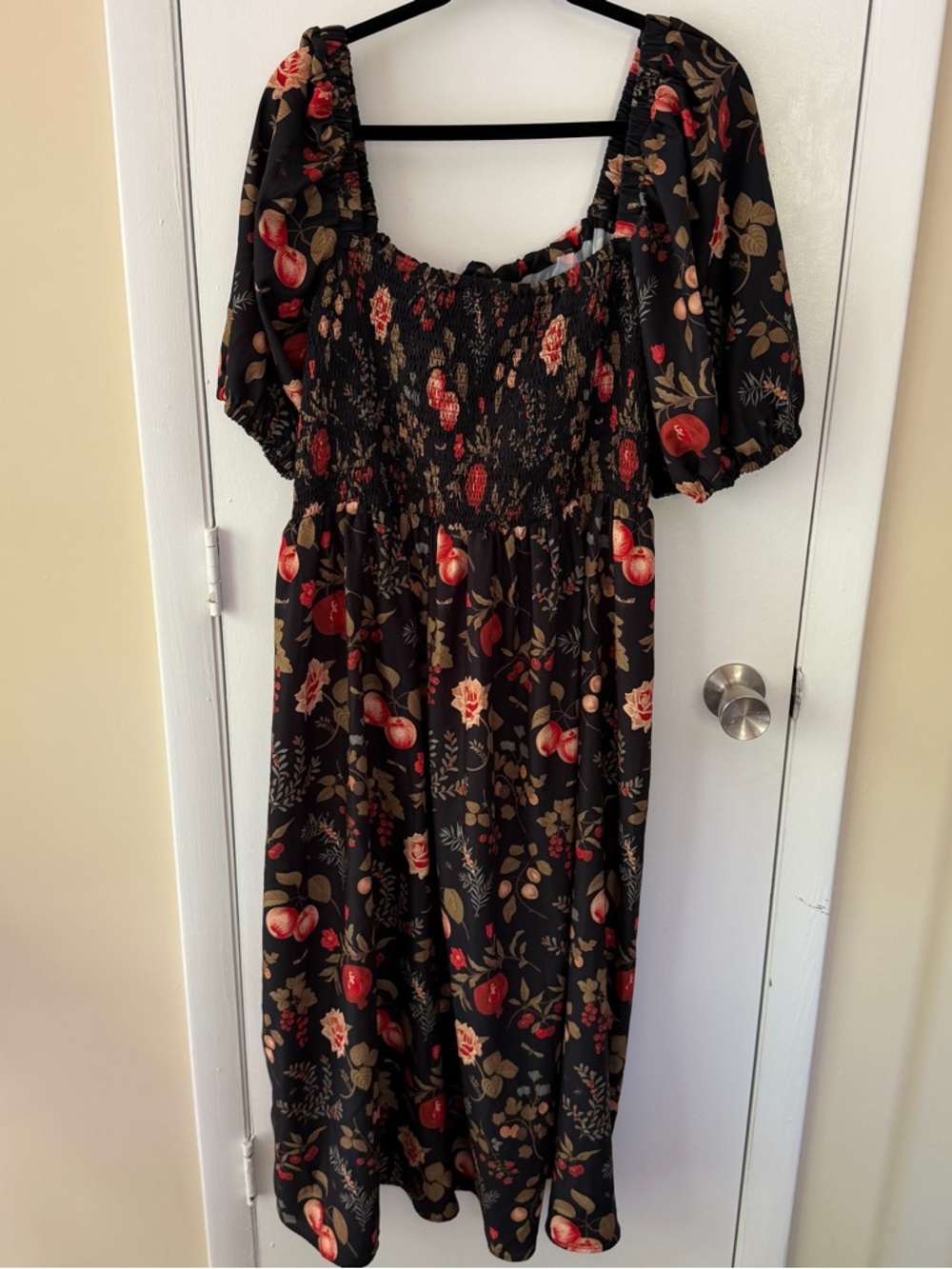 Cider Fruit Square Neck Puff Sleeve Midi Dress Curve 4xl - Picture 5 of 6